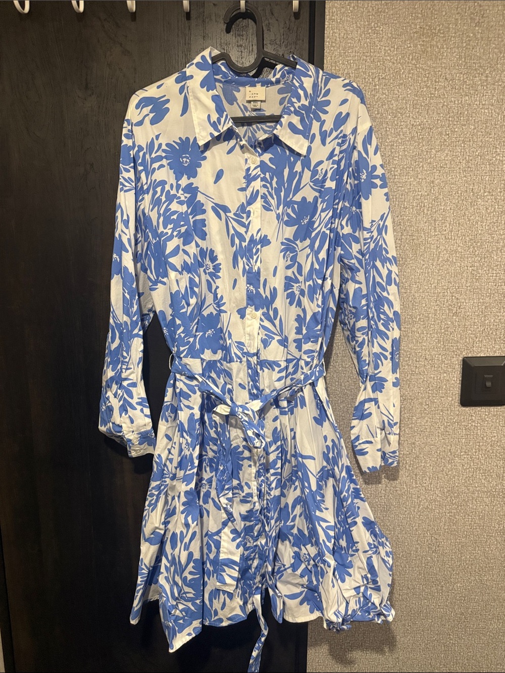 Blue Floral Shirt Dress with Tie Waist